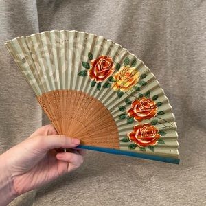 Floral Rose Folding Fan - Vintage